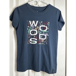 Woods Graphic Tee Womens Small Blue Forest Botanical Short Sleeve T-Shirt
